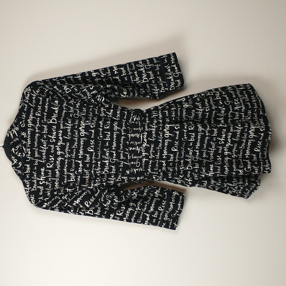 Kate Spade Robe Womens Large XL Black White Flannel Rise And Shine - Picture 9 of 9